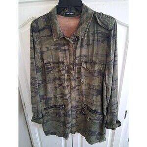 Dear John Camo Utility Jacket Military Style Snap Front Women M Tencel